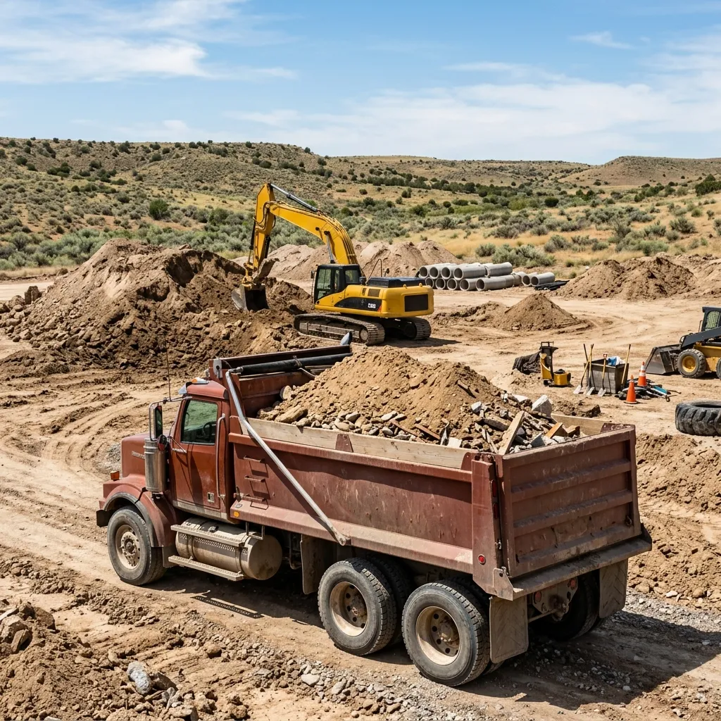 Truck hauling construction debris and materials off a job site