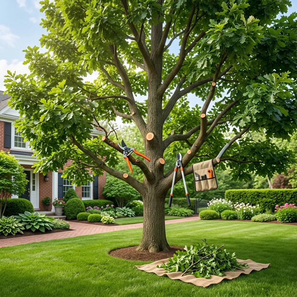 Tree pruning and branch trimming on a residential property