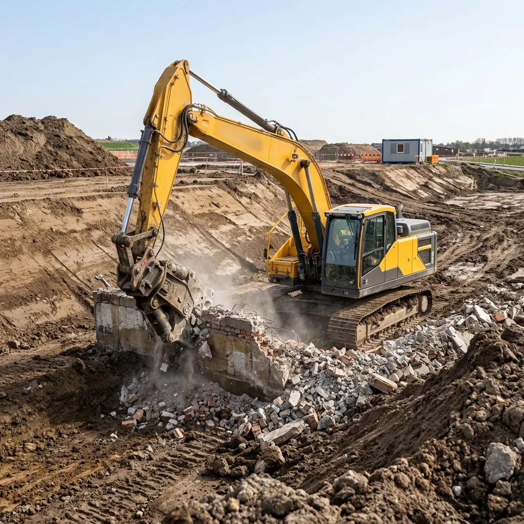 Demolition crew clearing a structure and debris on a job site