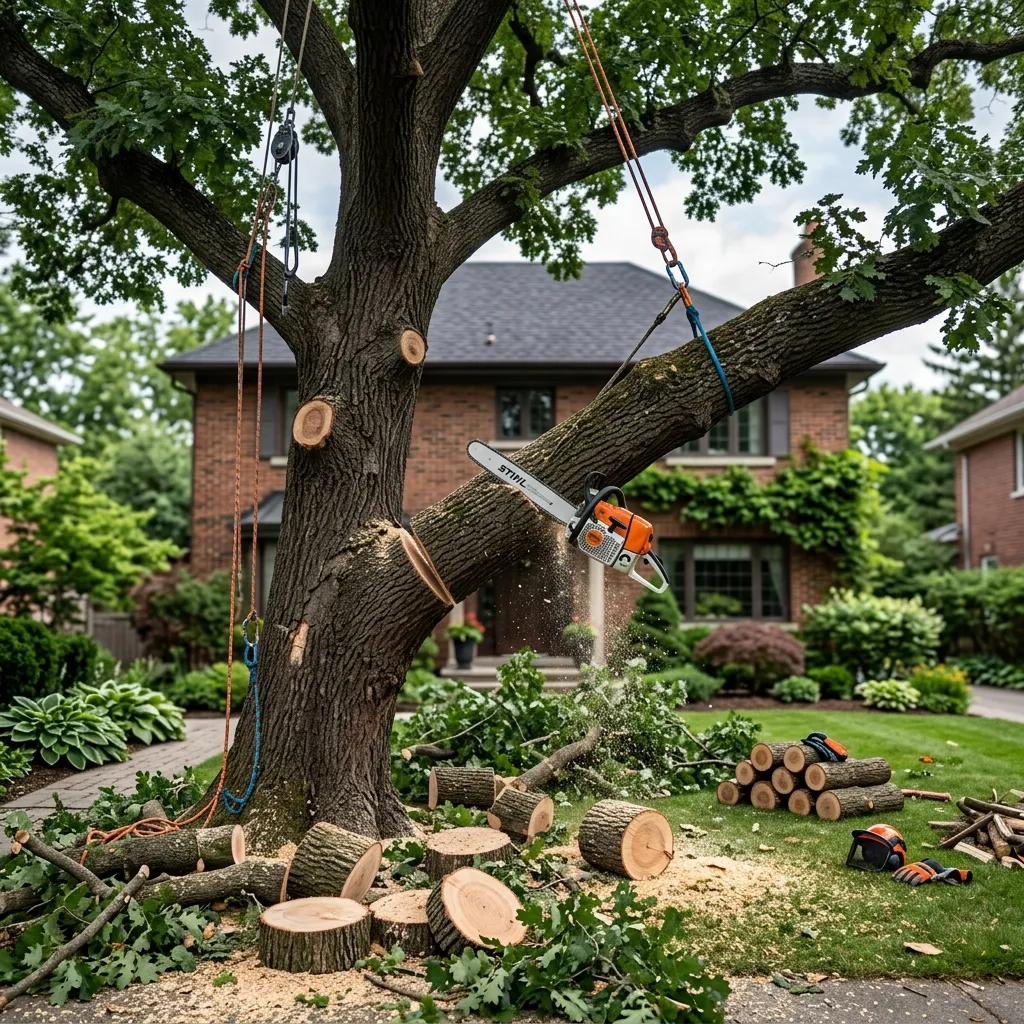 Professional tree cutting and controlled removal on a property