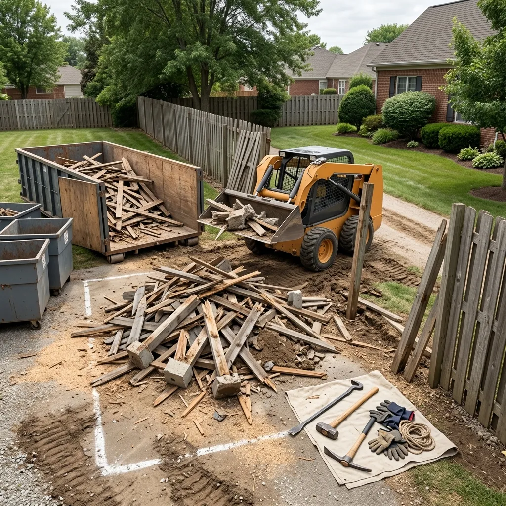 Old wood fence being removed and cleared from a property